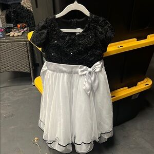 Elegant Black and White Dress with Floral Top